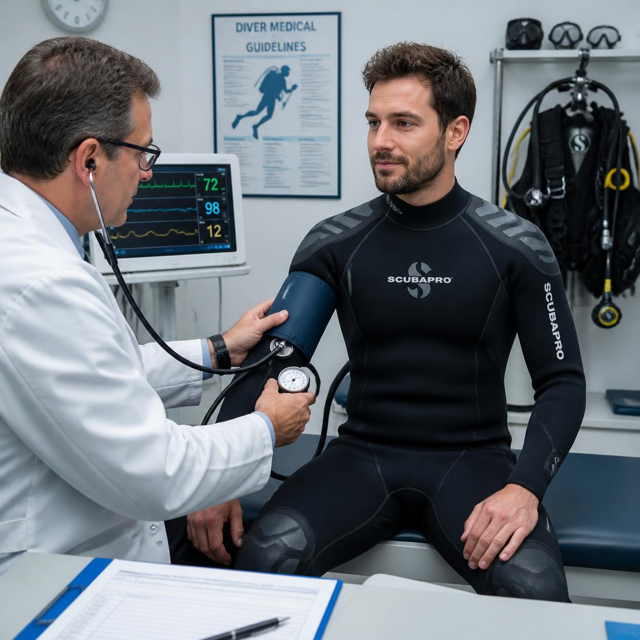 Plongeur passant une visite médicale avant la reprise de saison