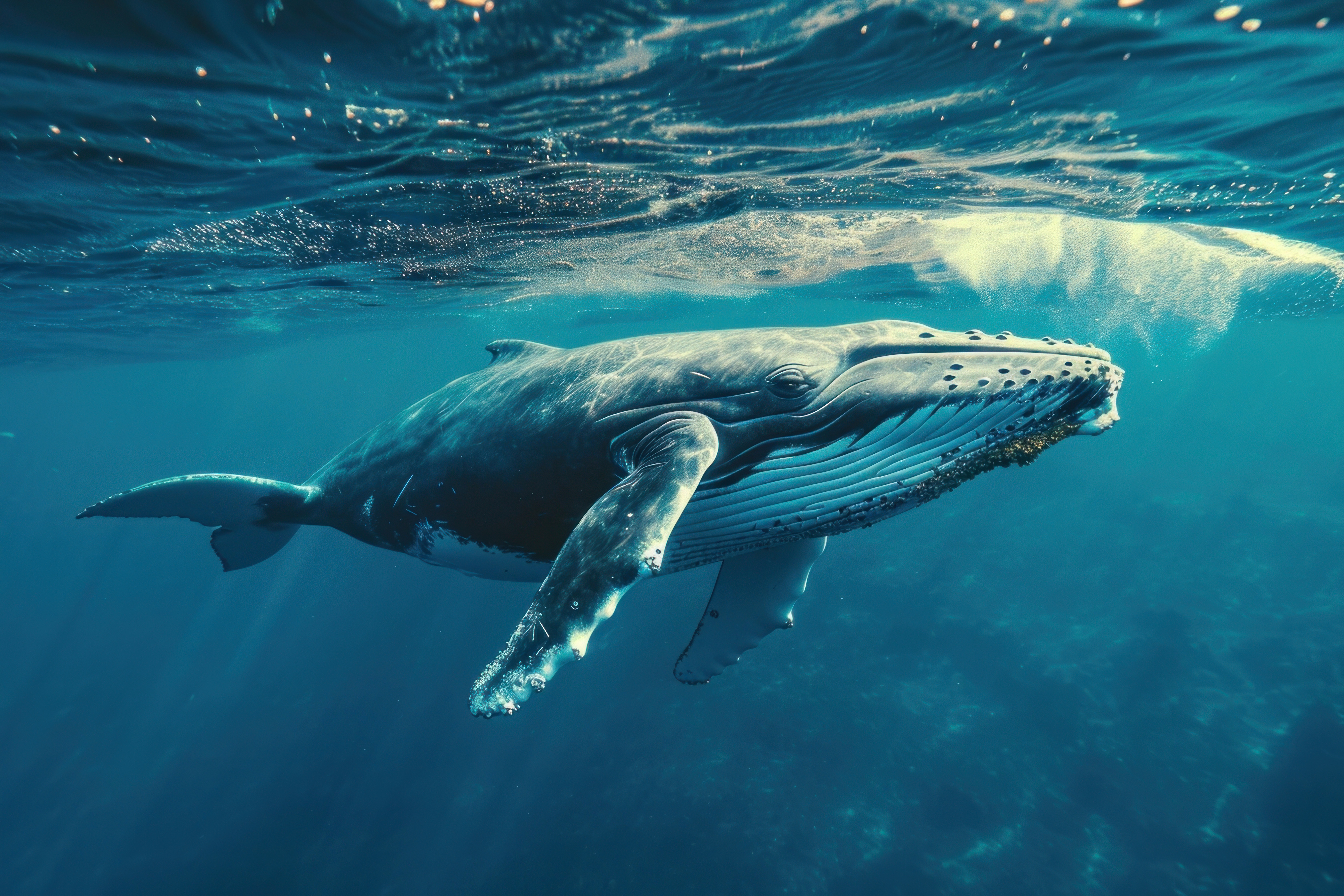 Rorqual nageant sous la surface de la mer